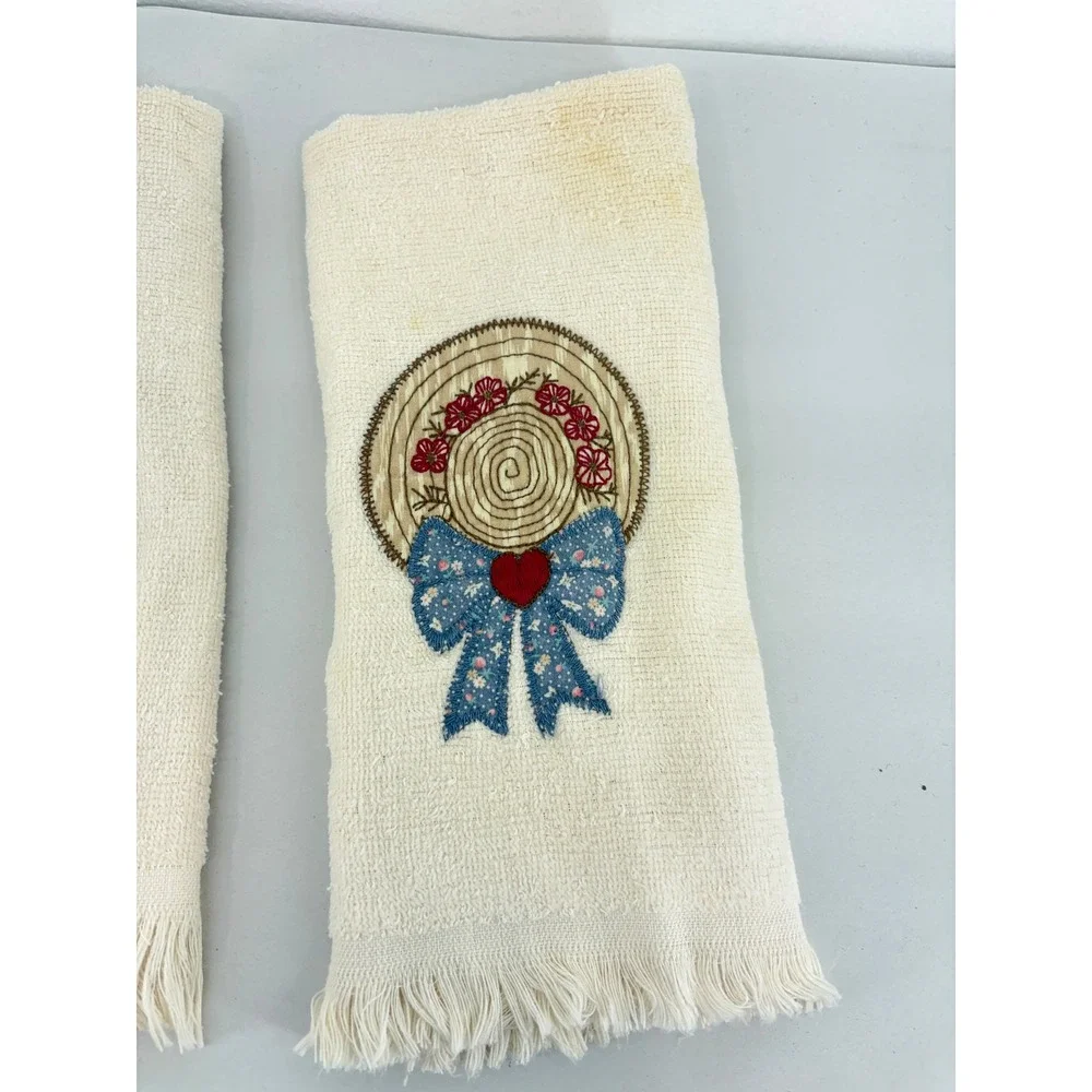 Vintage Cannon Kitchen Towel Lot of 4 Embroidered Ducks Sun Hat Bow Cotton USA